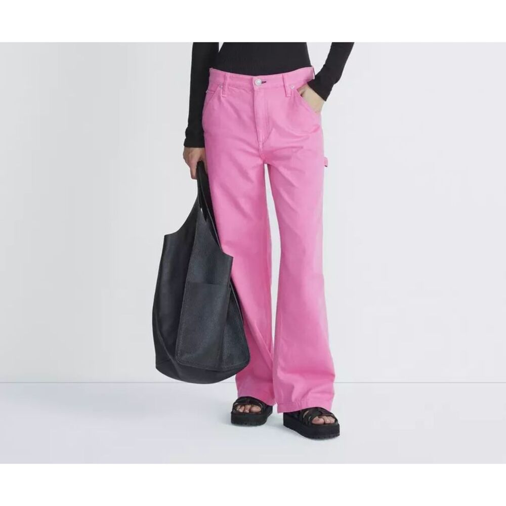 Rag & Bone Sid Carpenter Jeans Women 30 (Tag‎ 29) Bright Pink Wide Leg $225